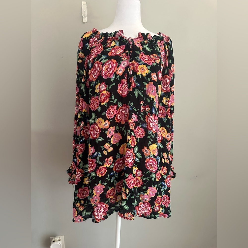 Indigo Rose Women’s Casual Top Blouse Floral Print Long Ballon Sleeve Size 3X